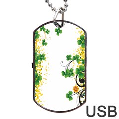 Flower Shamrock Green Gold Dog Tag Usb Flash (one Side) by Mariart