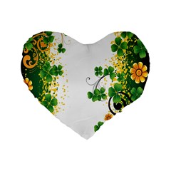 Flower Shamrock Green Gold Standard 16  Premium Heart Shape Cushions by Mariart