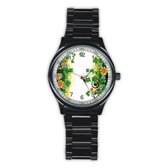 Flower Shamrock Green Gold Stainless Steel Round Watch by Mariart