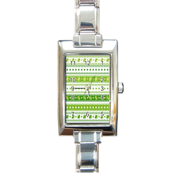 Flower Floral Green Shamrock Rectangle Italian Charm Watch