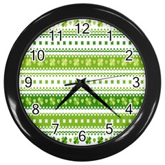 Flower Floral Green Shamrock Wall Clocks (black) by Mariart