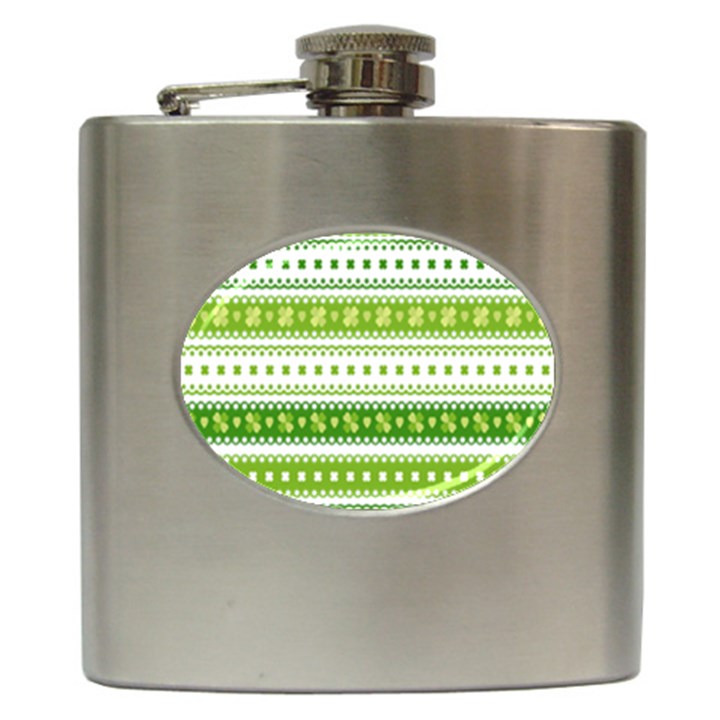 Flower Floral Green Shamrock Hip Flask (6 oz)