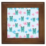 Frog Green Pink Flower Framed Tiles Front