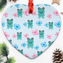 Frog Green Pink Flower Ornament (heart) by Mariart