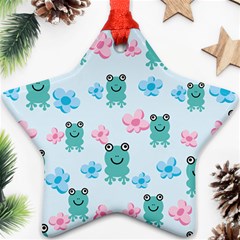 Frog Green Pink Flower Ornament (star) by Mariart