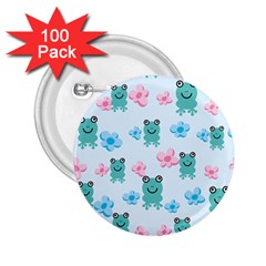 Frog Green Pink Flower 2 25  Buttons (100 Pack)  by Mariart