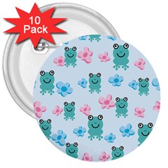 Frog Green Pink Flower 3  Buttons (10 Pack)  by Mariart