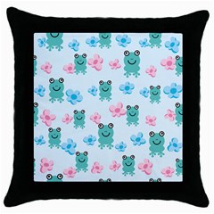 Frog Green Pink Flower Throw Pillow Case (black) by Mariart