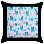 Frog Green Pink Flower Throw Pillow Case (Black) Front