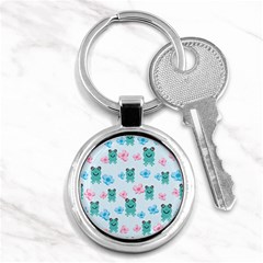 Frog Green Pink Flower Key Chains (round)  by Mariart