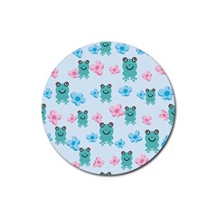 Frog Green Pink Flower Rubber Coaster (round) 