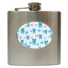 Frog Green Pink Flower Hip Flask (6 Oz) by Mariart