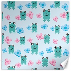 Frog Green Pink Flower Canvas 20  X 20   by Mariart