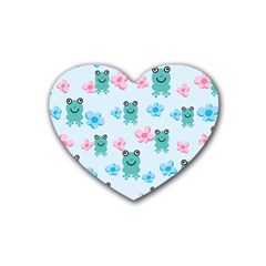 Frog Green Pink Flower Heart Coaster (4 Pack)  by Mariart