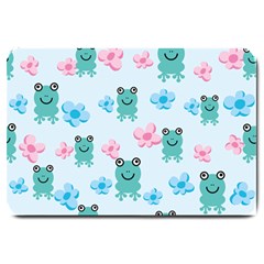 Frog Green Pink Flower Large Doormat  by Mariart