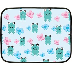 Frog Green Pink Flower Double Sided Fleece Blanket (mini)  by Mariart