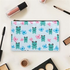 Frog Green Pink Flower Cosmetic Bag (medium)  by Mariart