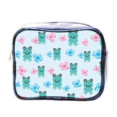 Frog Green Pink Flower Mini Toiletries Bags by Mariart