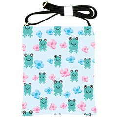 Frog Green Pink Flower Shoulder Sling Bags by Mariart