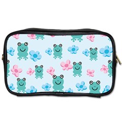 Frog Green Pink Flower Toiletries Bags by Mariart