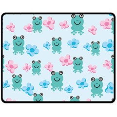 Frog Green Pink Flower Fleece Blanket (medium)  by Mariart