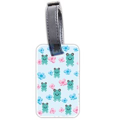 Frog Green Pink Flower Luggage Tags (two Sides) by Mariart