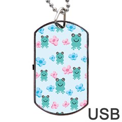 Frog Green Pink Flower Dog Tag Usb Flash (one Side) by Mariart