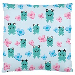 Frog Green Pink Flower Large Cushion Case (one Side) by Mariart