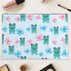 Frog Green Pink Flower Cosmetic Bag (xxl)  by Mariart