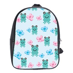 Frog Green Pink Flower School Bags (xl)  by Mariart