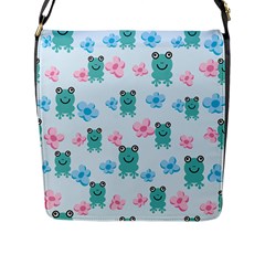 Frog Green Pink Flower Flap Messenger Bag (l)  by Mariart