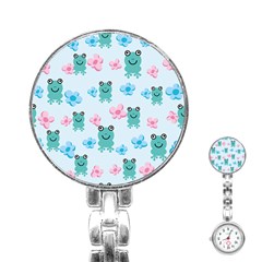 Frog Green Pink Flower Stainless Steel Nurses Watch