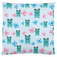 Frog Green Pink Flower Standard Flano Cushion Case (two Sides) by Mariart