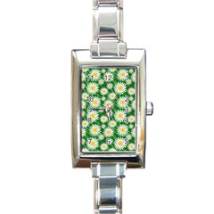 Flower Sunflower Yellow Green Leaf White Rectangle Italian Charm Watch by Mariart