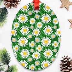 Flower Sunflower Yellow Green Leaf White Ornament (oval)