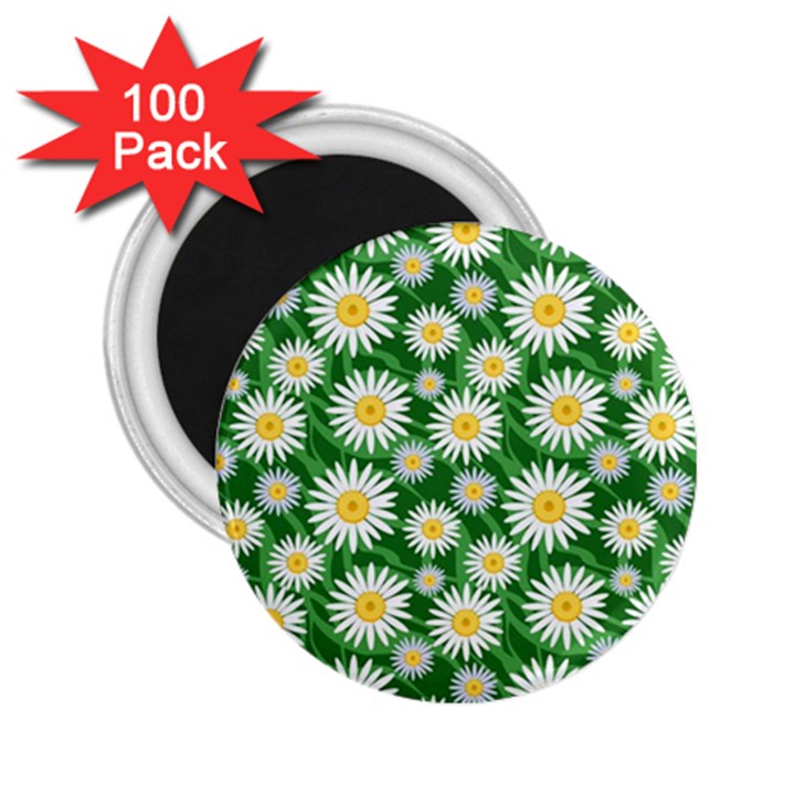 Flower Sunflower Yellow Green Leaf White 2.25  Magnets (100 pack) 