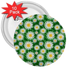 Flower Sunflower Yellow Green Leaf White 3  Buttons (10 Pack)  by Mariart