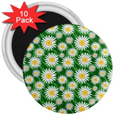 Flower Sunflower Yellow Green Leaf White 3  Magnets (10 Pack)  by Mariart