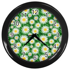 Flower Sunflower Yellow Green Leaf White Wall Clocks (black)