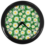 Flower Sunflower Yellow Green Leaf White Wall Clocks (Black) Front