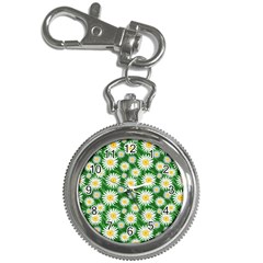 Flower Sunflower Yellow Green Leaf White Key Chain Watches