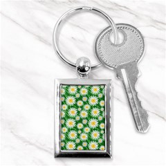 Flower Sunflower Yellow Green Leaf White Key Chains (rectangle)  by Mariart