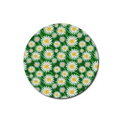 Flower Sunflower Yellow Green Leaf White Rubber Coaster (round)  by Mariart