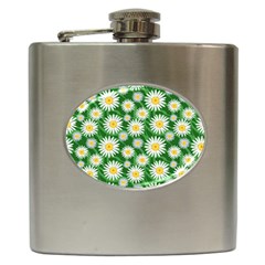 Flower Sunflower Yellow Green Leaf White Hip Flask (6 Oz) by Mariart