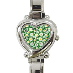 Flower Sunflower Yellow Green Leaf White Heart Italian Charm Watch by Mariart