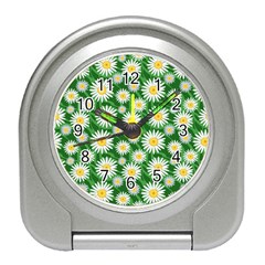 Flower Sunflower Yellow Green Leaf White Travel Alarm Clocks by Mariart