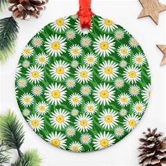 Flower Sunflower Yellow Green Leaf White Round Ornament (two Sides) by Mariart