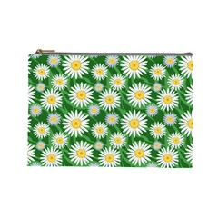 Flower Sunflower Yellow Green Leaf White Cosmetic Bag (large)  by Mariart