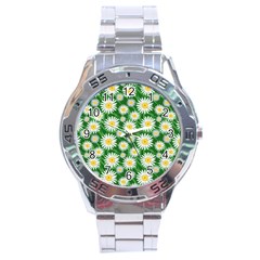 Flower Sunflower Yellow Green Leaf White Stainless Steel Analogue Watch by Mariart