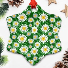 Flower Sunflower Yellow Green Leaf White Snowflake Ornament (two Sides) by Mariart